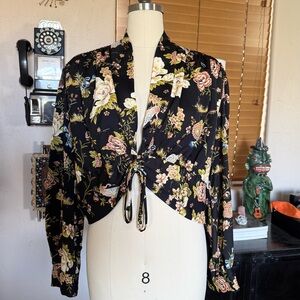 NWT black & cream Zara long-sleeve drawstring top XL
